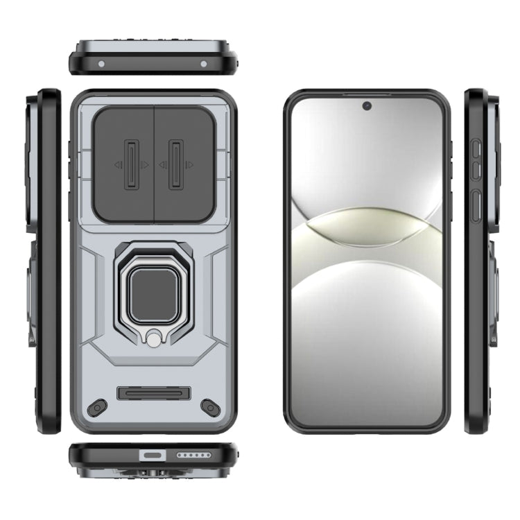 Funda para Teléfono Huawei Mate 70 5G con Soporte y Carcasa Deslizante TPU y PC (Gris)