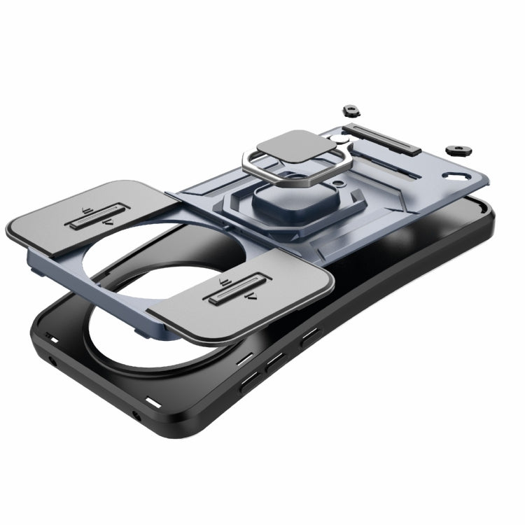 Funda para Teléfono Huawei Mate 70 5G con Soporte y Carcasa Deslizante TPU y PC (Gris)