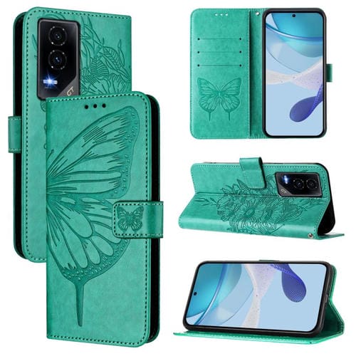 Funda de Cuero para Teléfono For Honor Gt con Mariposa en Relieve (Verde)