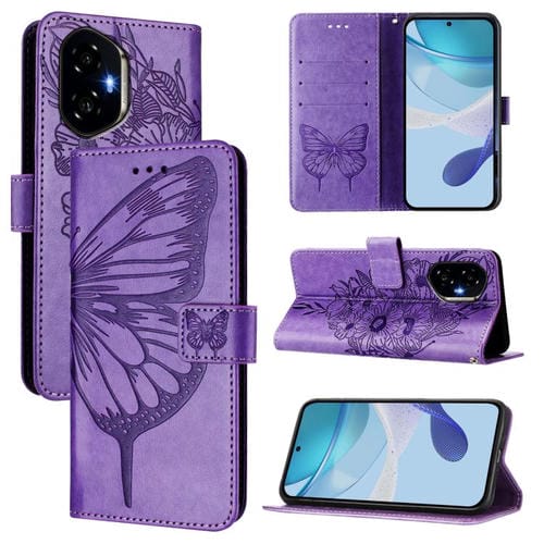 Funda de Cuero con Mariposa en Relieve para Honor 300 (Morado)