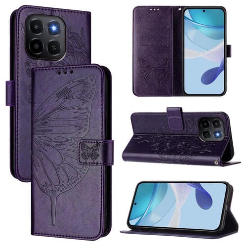 Funda de cuero con diseño de mariposa en relieve para Honor X6c 4G (morado oscuro)