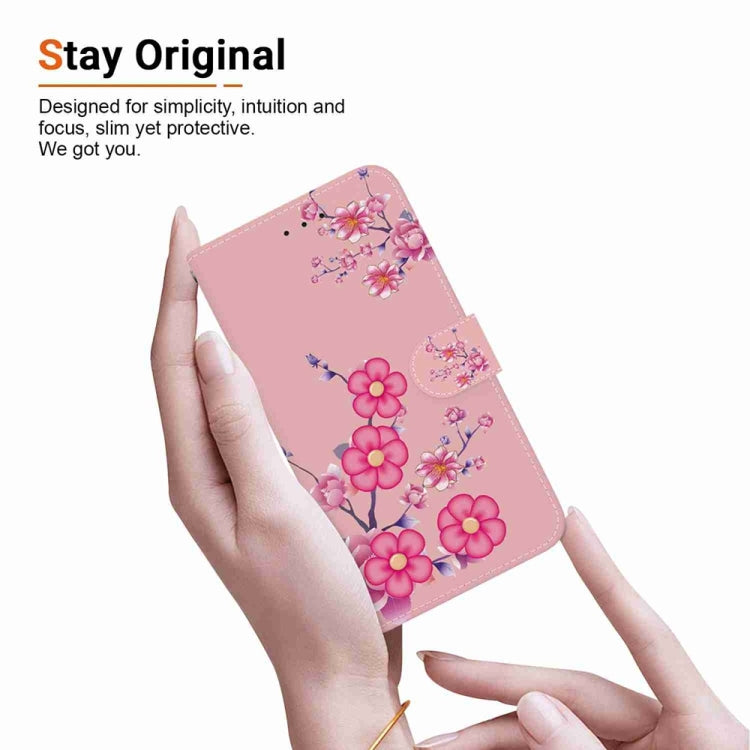 Estuche de Cuero para Samsung Galaxy A15 con Dibujo Coloreado y Textura de Cristal (Flores de Cerezo)