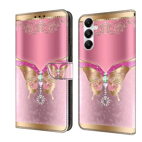 Funda Protectora de Cuero Samsung Galaxy A05S Crystal 3D a Prueba de Golpes (Mariposa Inferior Rosa)
