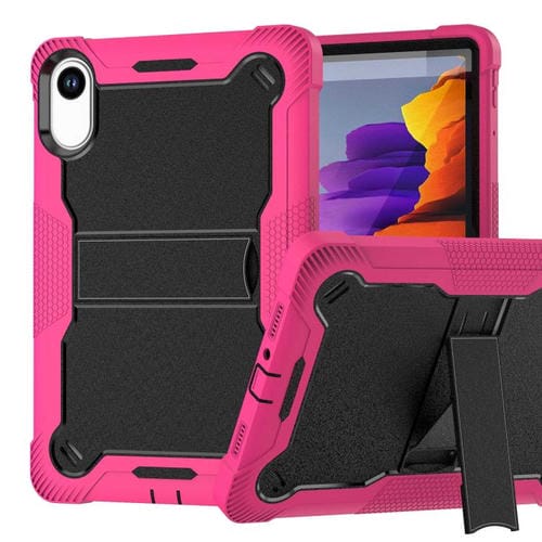 Funda híbrida de silicona a prueba de golpes para Xiaomi Redmi Pad 2 con soporte (negro y rojo rosa)