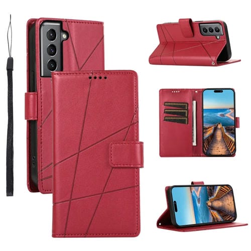 Funda para Teléfono Samsung Galaxy S21 5G PU Cuero Genuino Textura Línea en Relieve (Rojo)