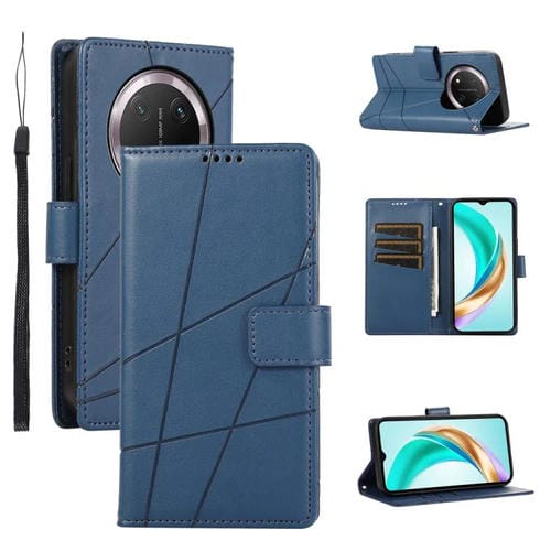 Funda para Teléfono Honor X9C Global y Magic7 Lite Cuero Genuino PU con Líneas en Relieve (Azul)