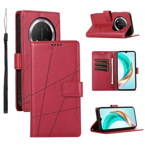 Funda para Honor X9C Global y Magic7 Lite Cuero PU con Líneas en Relieve (Rojo)