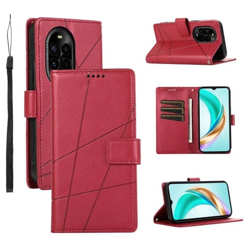 Funda para Teléfono Huawei Nova 13 Pro Cuero Genuino PU Líneas en Relieve (Rojo)