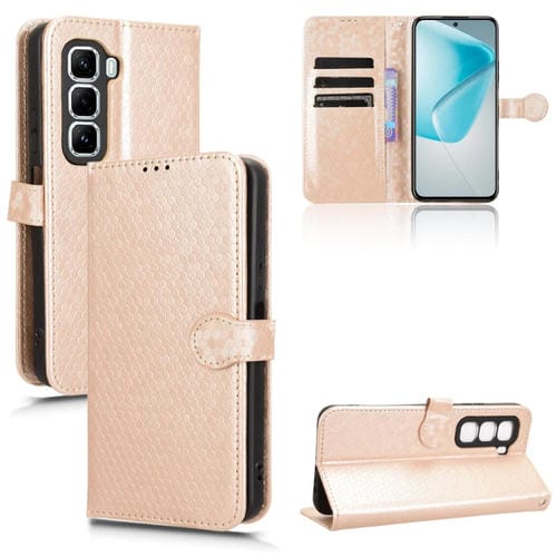 Funda Cuero Textura Puntos Panal para Infinix Hot 50 Pro 4G (Dorada)