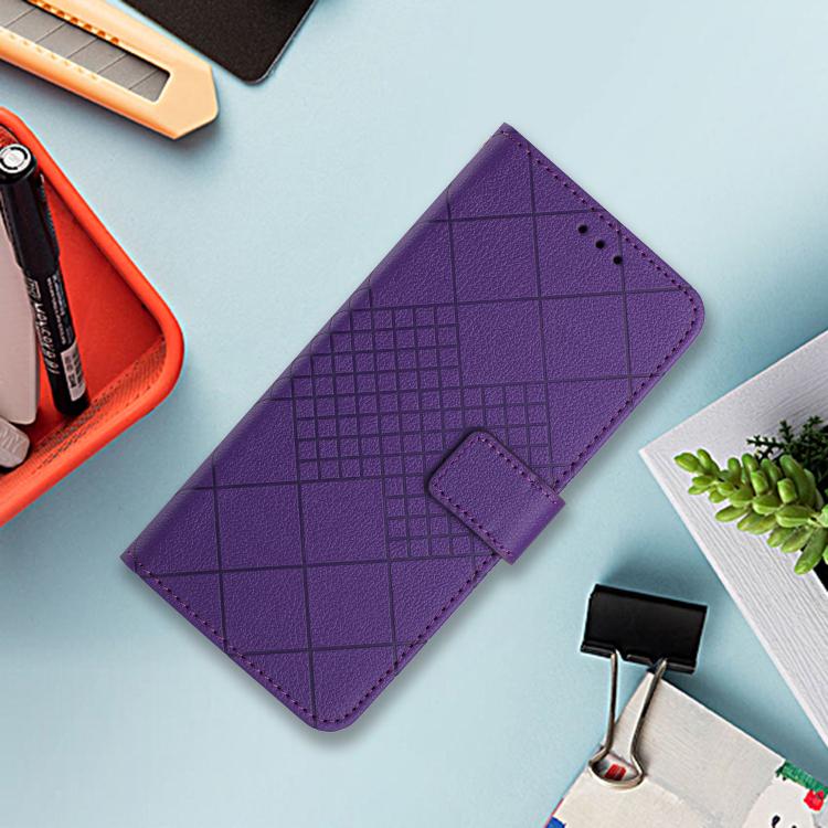 Funda de cuero con textura de cuadrícula rómbica para TCL 60 SE/605 (morado)