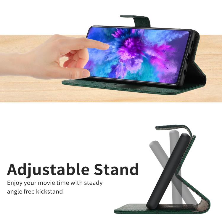 Funda de cuero con textura de cuadrícula rómbica para TCL 60 SE/605 (verde)