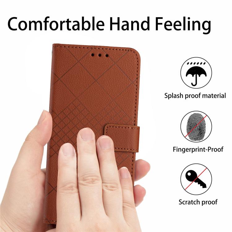 Funda de cuero con textura de rejilla rómbica para TCL 60 SE/605 (marrón)