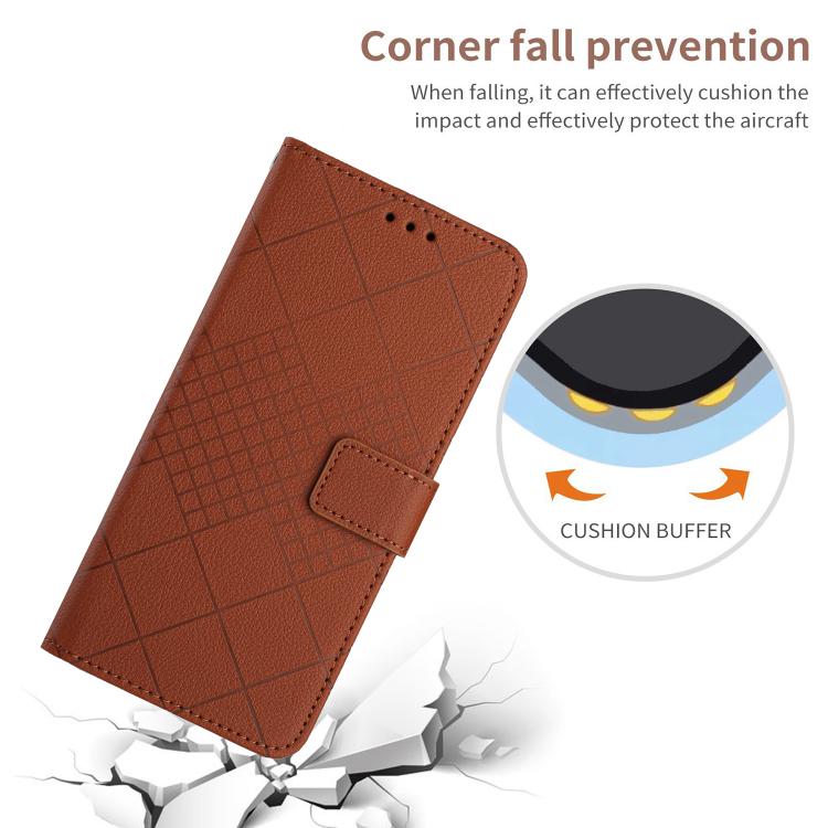 Funda de cuero con textura de rejilla rómbica para TCL 60 SE/605 (marrón)