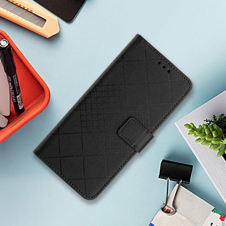 Funda de cuero con textura de cuadrícula rómbica para TCL 60 SE/605 (negra)