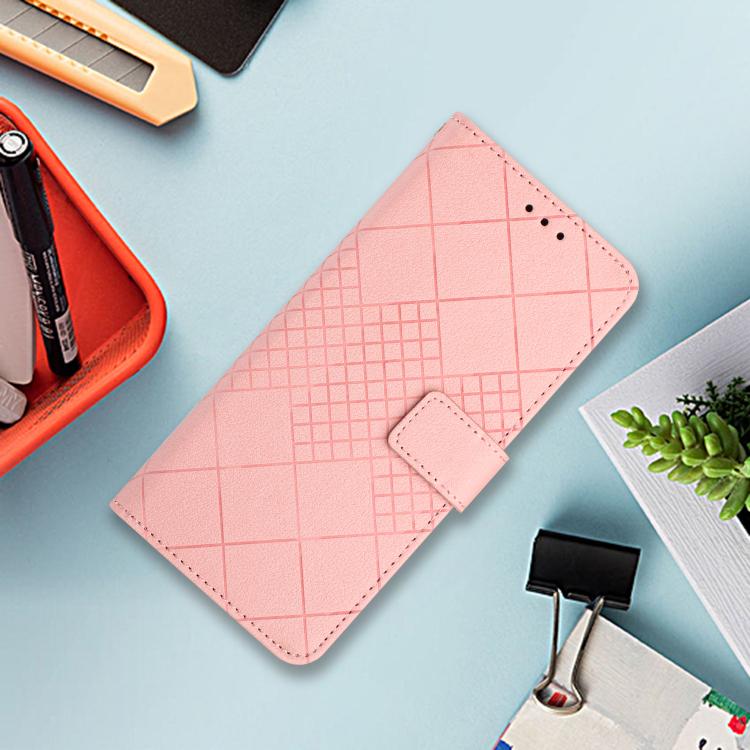 Funda de cuero con textura de cuadrícula rómbica para TCL 60 SE/605 (rosa)