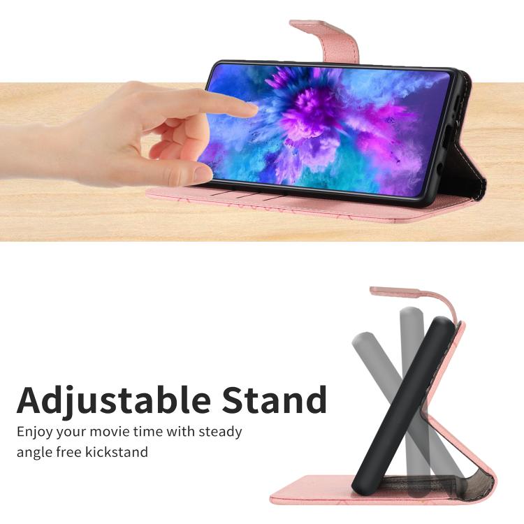 Funda de cuero con textura de cuadrícula rómbica para TCL 60 SE/605 (rosa)