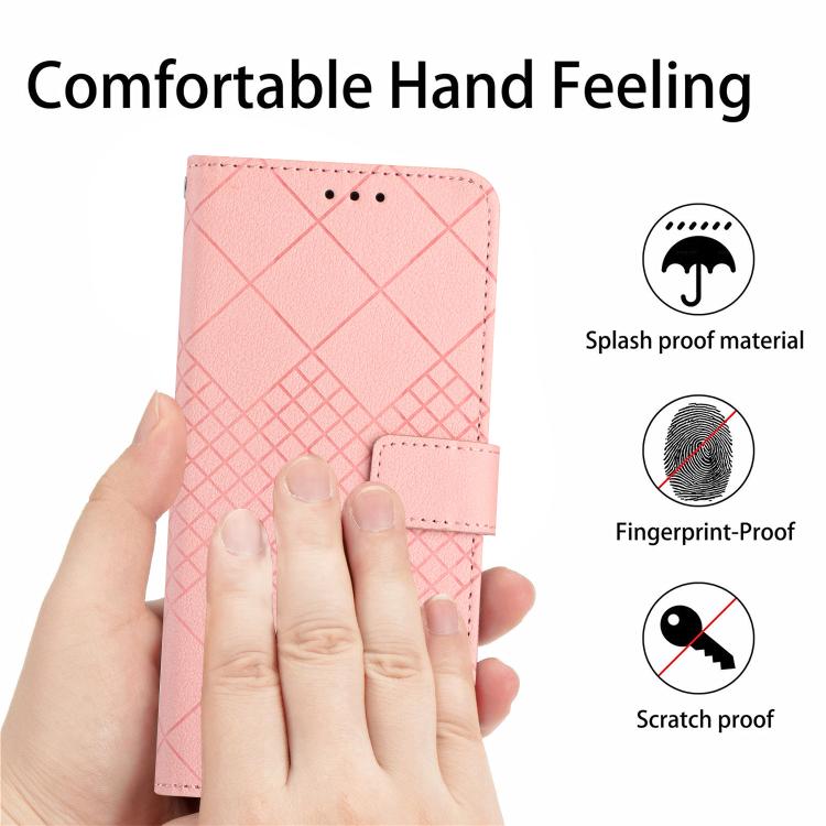 Funda de cuero con textura de cuadrícula rómbica para TCL 60 SE/605 (rosa)