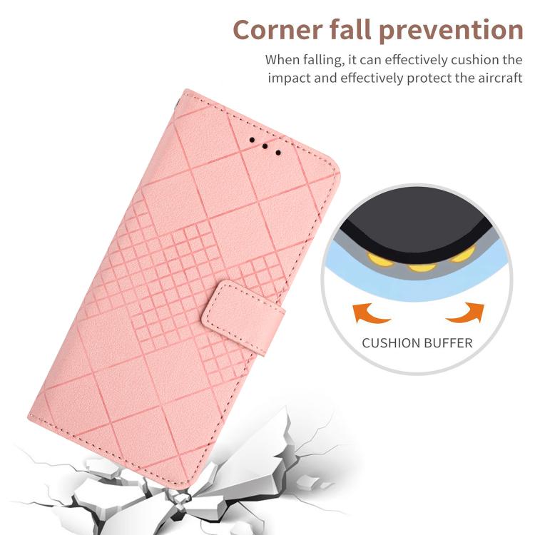 Funda de cuero con textura de cuadrícula rómbica para TCL 60 SE/605 (rosa)
