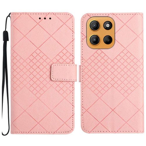 Funda de Cuero con Textura de Cuadrícula Rómbica para Motorola Moto G Stylus 5G (2025) (Rosa)