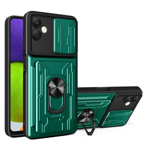 Funda para Teléfono Samsung Galaxy A05 Sliding Camshield TPU + PC con Ranura para Tarjeta (Verde Oscuro)