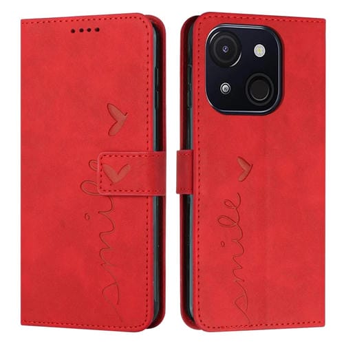 Funda de Piel con Relieve de Corazón y Cordón Largo para Itel A50C (Rojo)