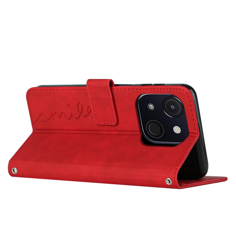 Funda de Piel con Relieve de Corazón y Cordón Largo para Itel A50C (Rojo)