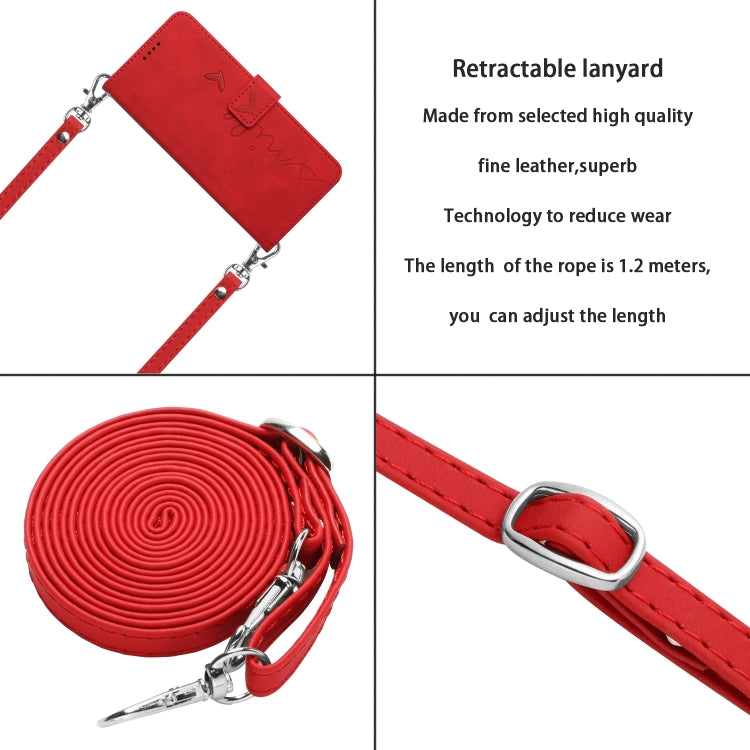 Funda de Piel con Relieve de Corazón y Cordón Largo para Itel A50C (Rojo)