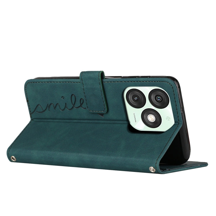 Funda de Piel con Relieve de Corazón y Cordón Largo para Teléfono Itel A50 (Verde)