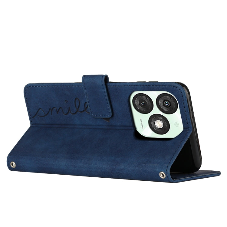 Funda de Piel con Relieve de Corazón y Cordón Largo para Teléfono Itel A50 (Azul)