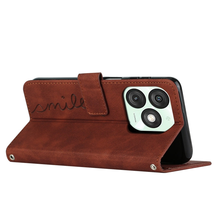 Funda de Piel con Relieve de Corazón y Cordón Largo para Teléfono Itel A50 (Marrón)