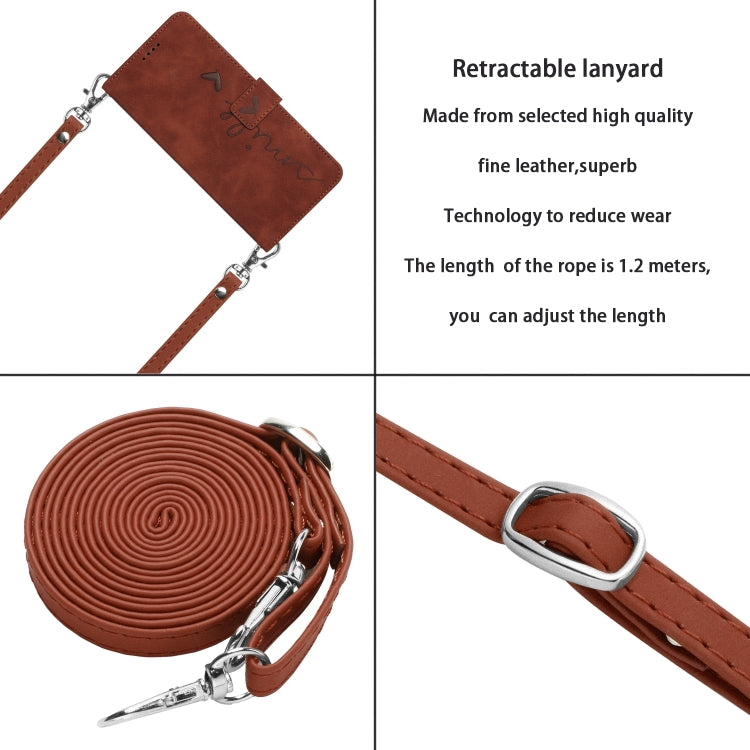 Funda de Piel con Relieve de Corazón y Cordón Largo para Teléfono Itel A50 (Marrón)