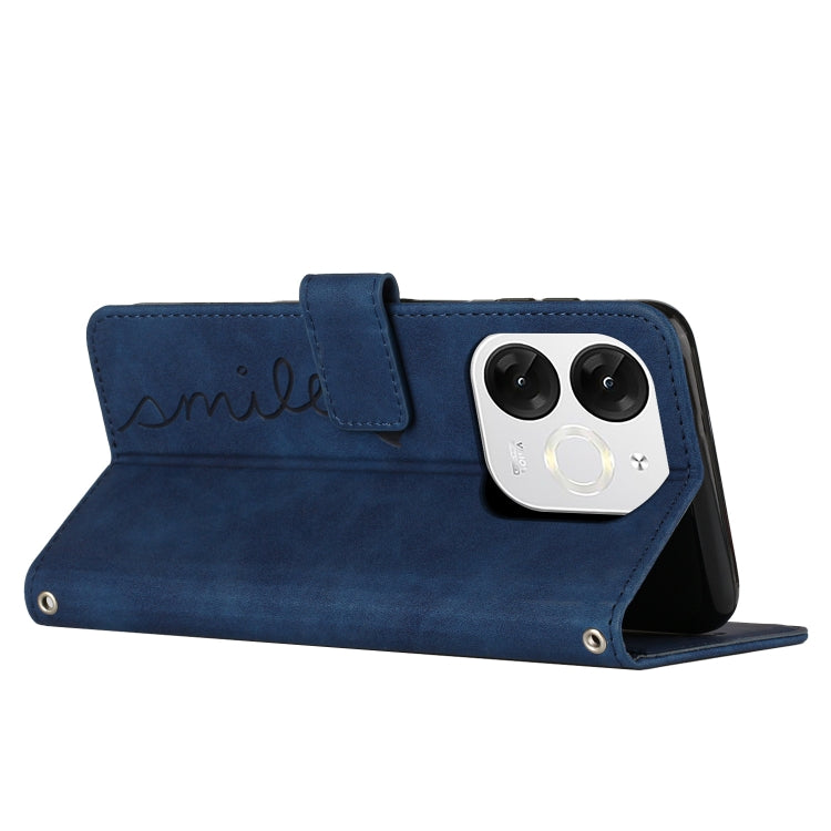Funda de Piel con Relieve de Corazón y Cordón Largo para Teléfono Itel A80 (Azul)
