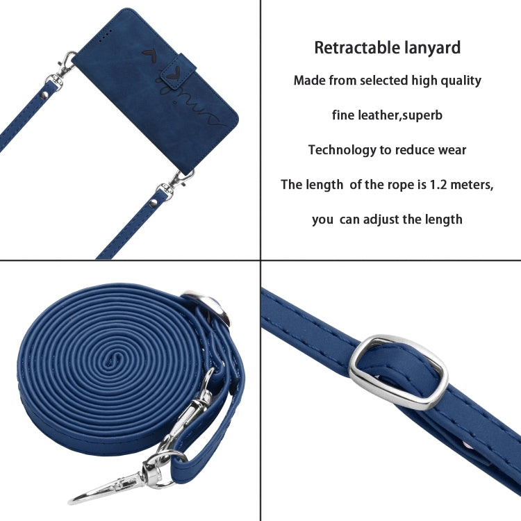 Funda de Piel con Relieve de Corazón y Cordón Largo para Teléfono Itel A80 (Azul)