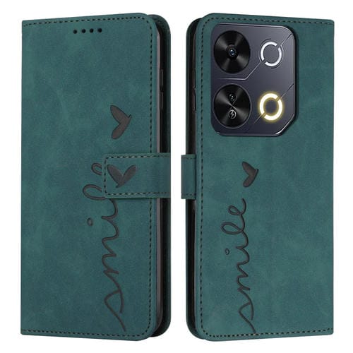 Funda de Piel con Relieve de Corazón y Cordón Largo para Teléfono Itel P65 (Verde)