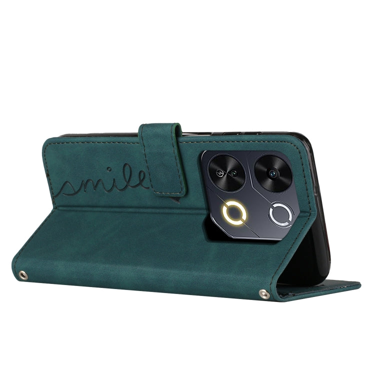 Funda de Piel con Relieve de Corazón y Cordón Largo para Teléfono Itel P65 (Verde)