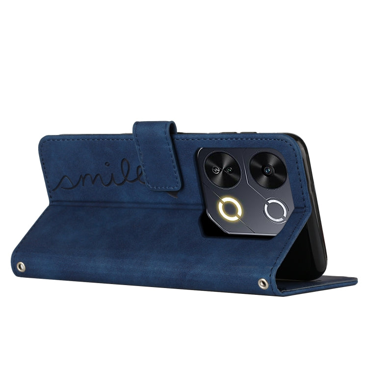 Funda de Piel con Relieve de Corazón y Cordón Largo para Teléfono Itel P65 (Azul)