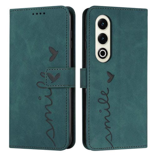 Funda de Piel con Relieve de Corazón para Teléfono Itel S25 con Cordón Largo (Verde)