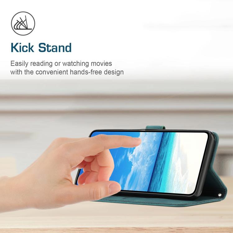 Funda de Piel con Relieve de Corazón para Teléfono Itel S25 con Cordón Largo (Verde)