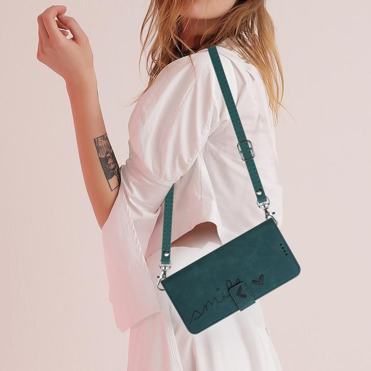 Funda de Piel con Relieve de Corazón y Cordón Largo para Teléfono Itel S25 Ultra (Verde)