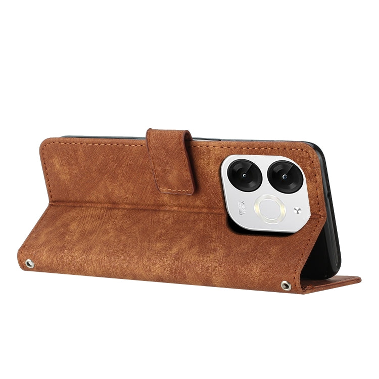 Funda de Cuero Itel A80 con Diseño de Rayas y Cordón (Marrón)