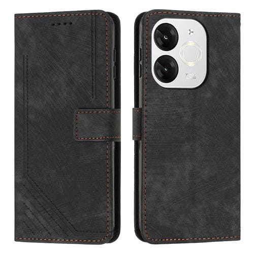 Funda de Cuero Itel A80 con Diseño de Rayas y Cordón (Negro)