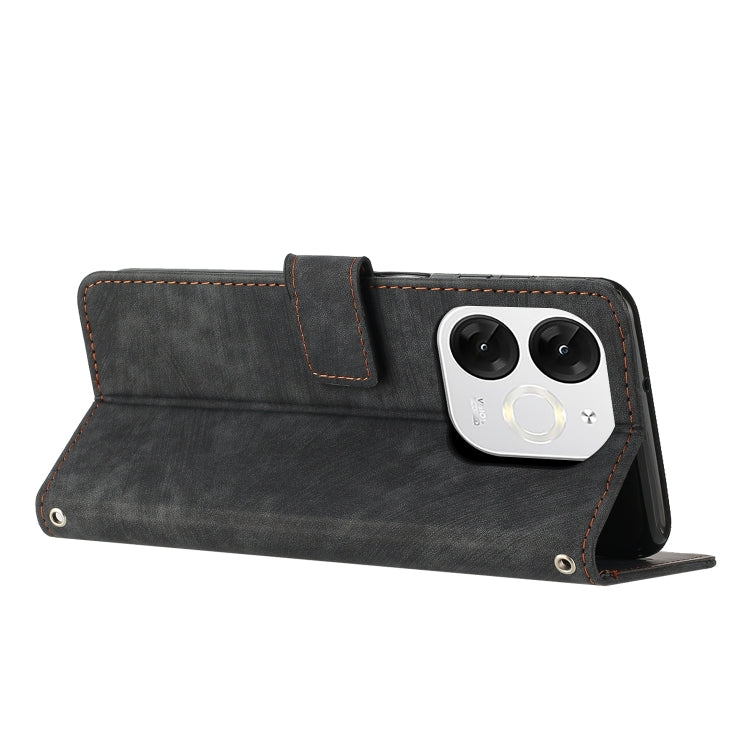 Funda de Cuero Itel A80 con Diseño de Rayas y Cordón (Negro)
