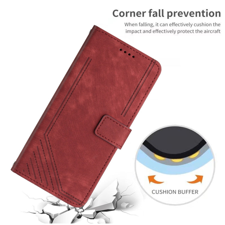 Funda de Cuero Itel P65 con Diseño de Rayas y Cordón (Rojo)