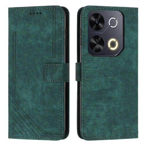 Funda de Cuero Itel P65 con Cordón Diseño de Rayas Tacto Piel (Verde)