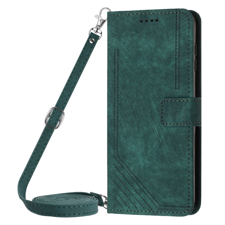 Funda de Cuero Itel P65 con Cordón Diseño de Rayas Tacto Piel (Verde)