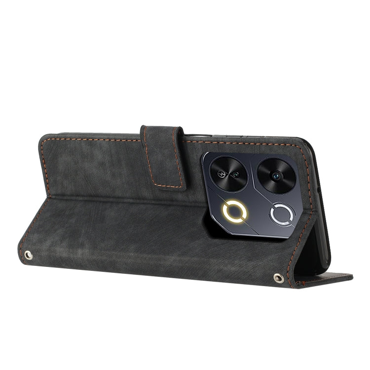 Funda de Cuero Itel P65 con Diseño de Rayas y Cordón (Negro)