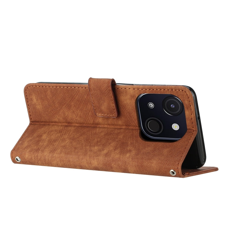 Funda de Cuero Itel A50C con Diseño de Rayas, Tacto Sedoso y Cordón (Marrón)