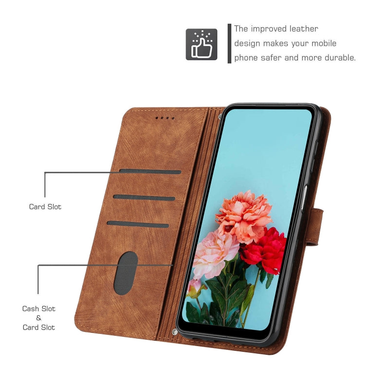 Funda de Cuero Itel A50C con Diseño de Rayas, Tacto Sedoso y Cordón (Marrón)