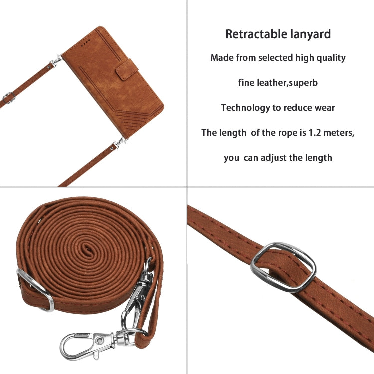 Funda de Cuero Itel A50C con Diseño de Rayas, Tacto Sedoso y Cordón (Marrón)