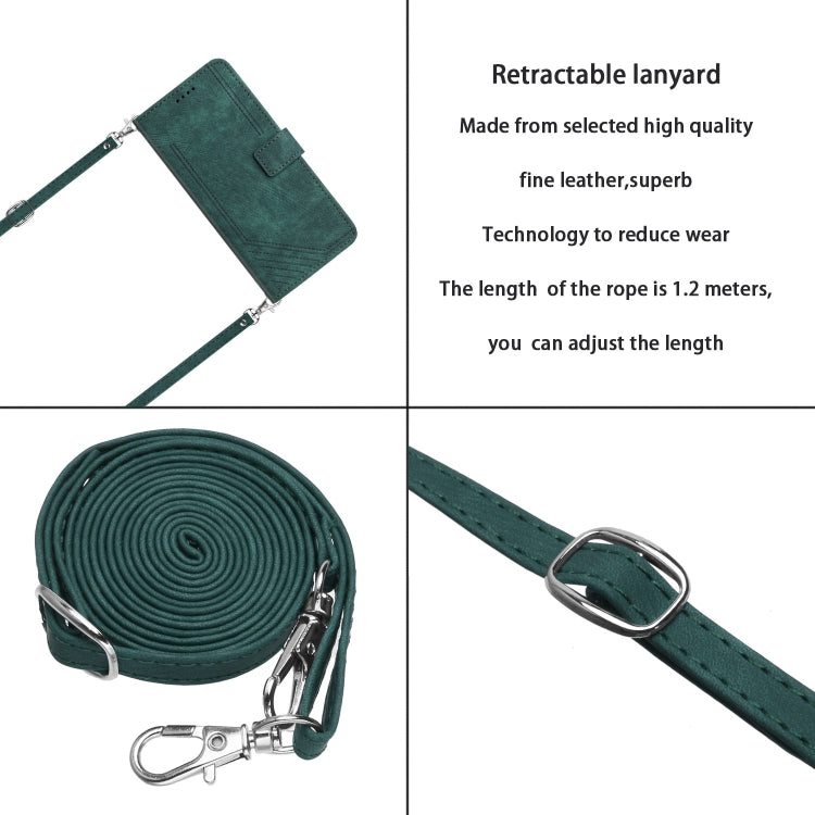 Funda de Cuero Itel A50C con Diseño de Rayas y Cordón (Verde)